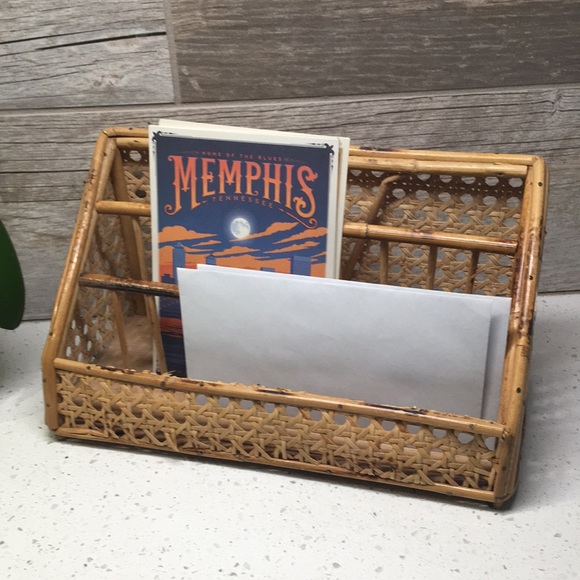 Vintage Wicker Cane Desk Organizer